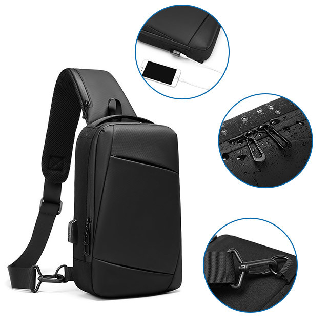 Black Gray 5L Shoulder Crossbody Mens Chest Sling Bag 0.53KG