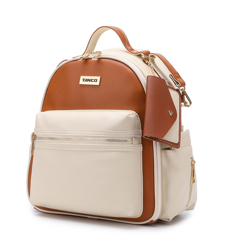 New PU Leather Mommy Nappy Bag Portable Baby Bottle Backpack Multifunction Travel Maternity Diaper Bag witth Stroller Strap