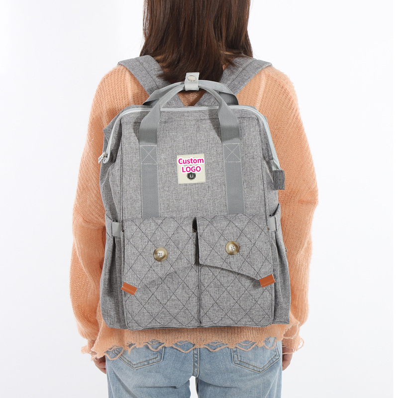 Multifunctional Mommy Diaper Bag Backpack With Trailer Buckle OEM ODM